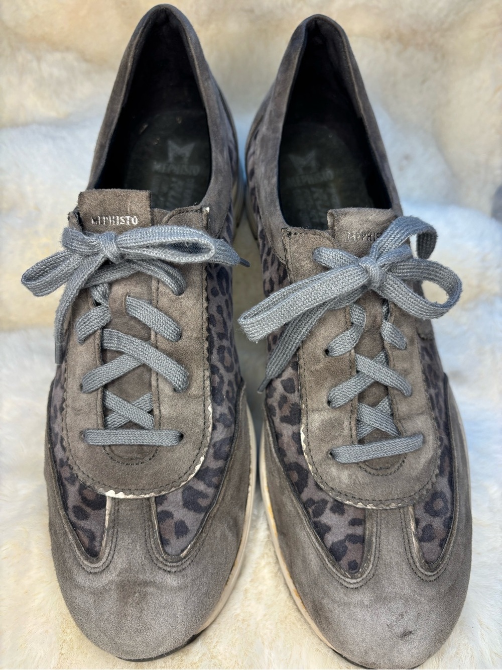 Mephisto Yael Women’s US 11 Gray Leopard Suede Walking Sneakers 18404/0397